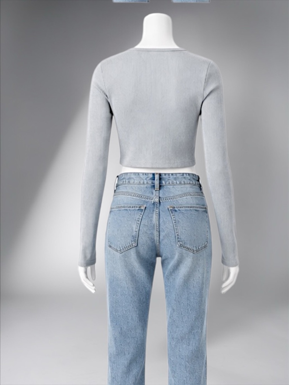 Cropped Ribbed Zip-front Top in Light Gray - Picture 9 of 14